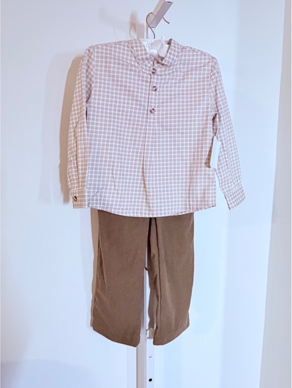 NWT Edgehill Collection Girls' Size 5 Cotton Two-Piece Outfit with Beige Checker